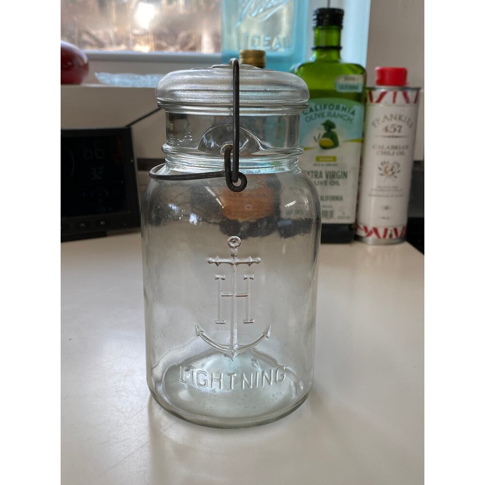 Anchor Hocking Lightning Wire Bail‎ Clear Glass Canning Jar Anchor Logo